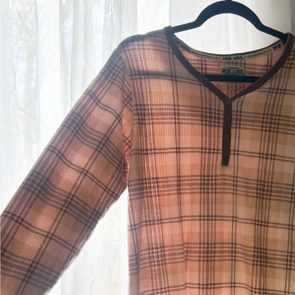 MUK LUKS M sleep dress shirt Plaid Long Sleeve Top cozy